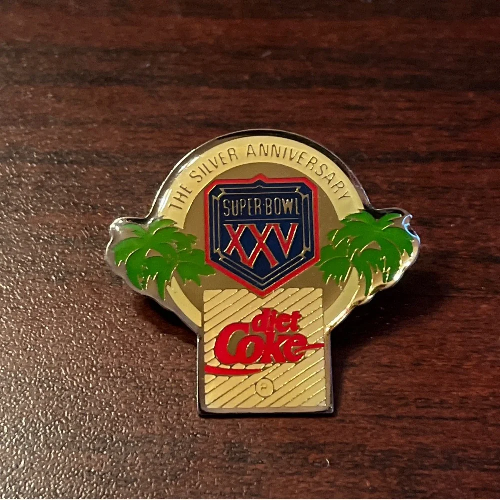 Vintage Coca-Cola‎ Diet Coke Super Bowl XXV Silver Anniversary Lapel Pin